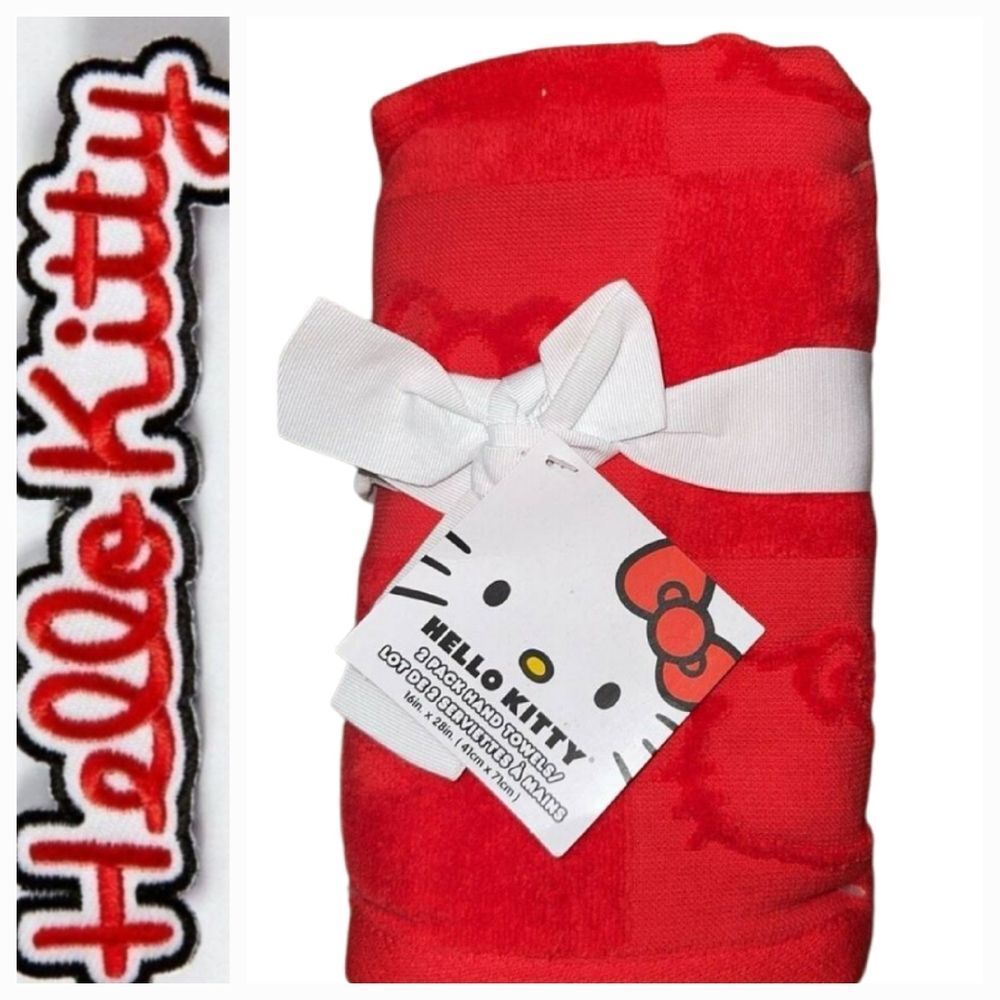 Hello Kitty 2-Pack Bow & Face Logo Hand Towels- Red